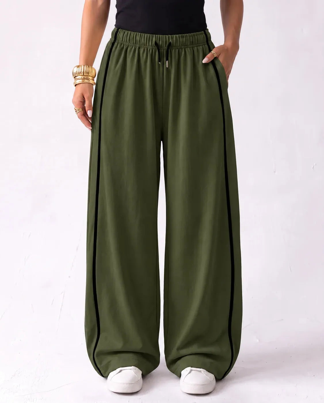 SITRA Women's Casual Retro Oversize Piped Wide Pants