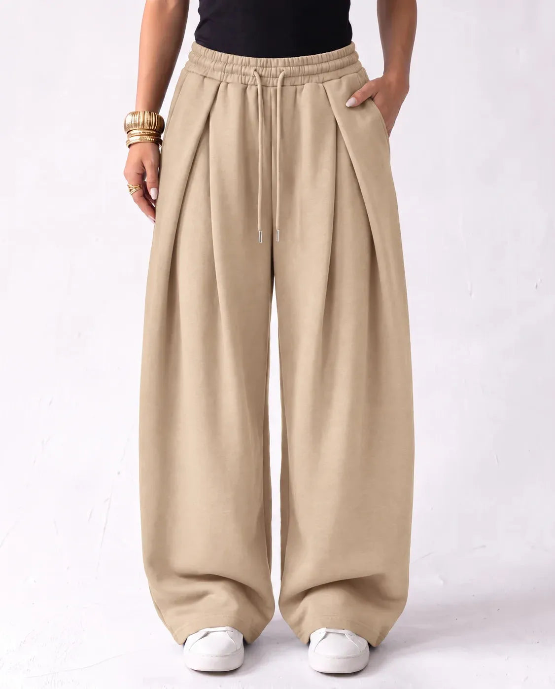 SITRA Women's Casual Retro Oversize Pleat Wide Pants