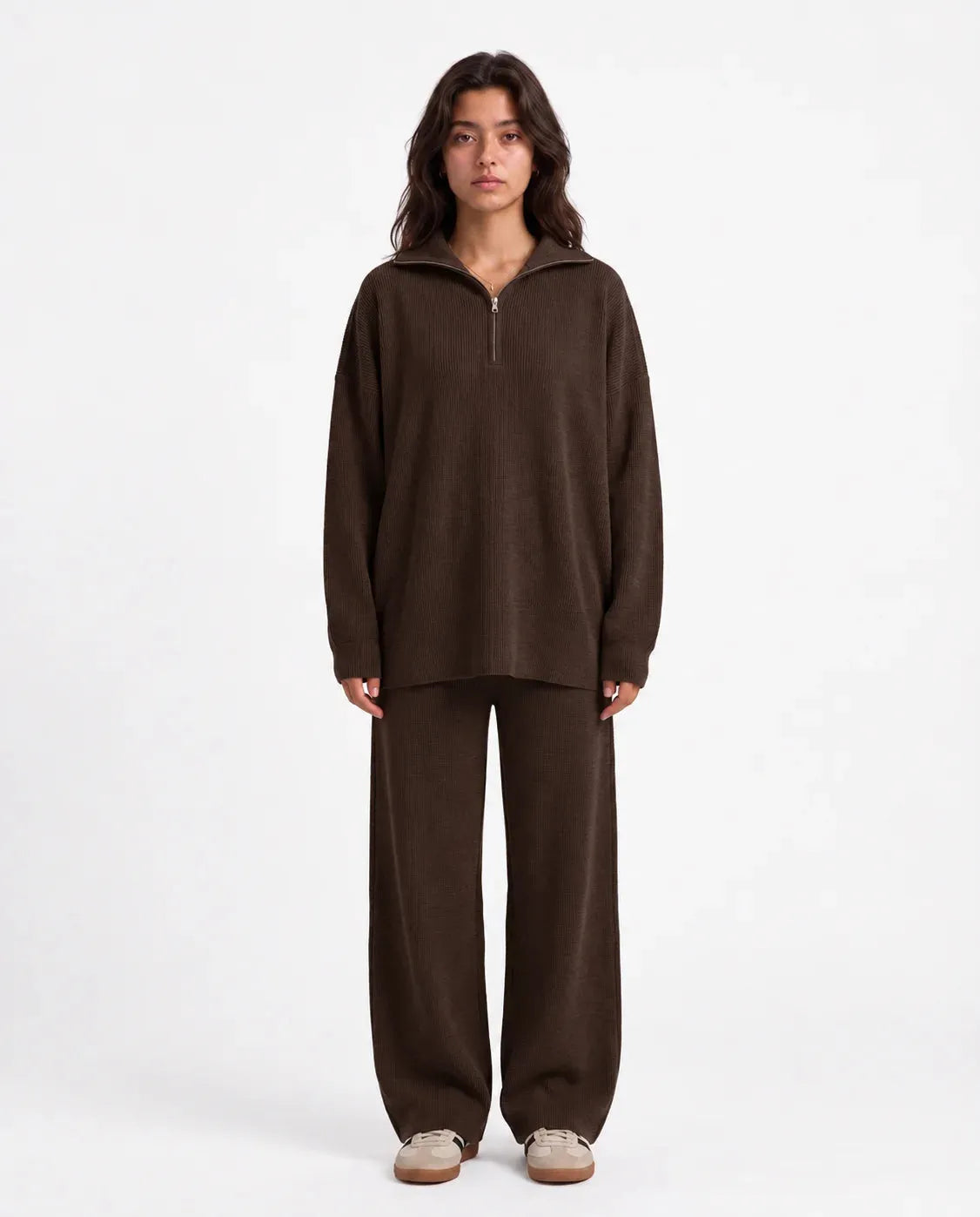 SITRA Women's Casual Retro Ribbed Half-Zip Set