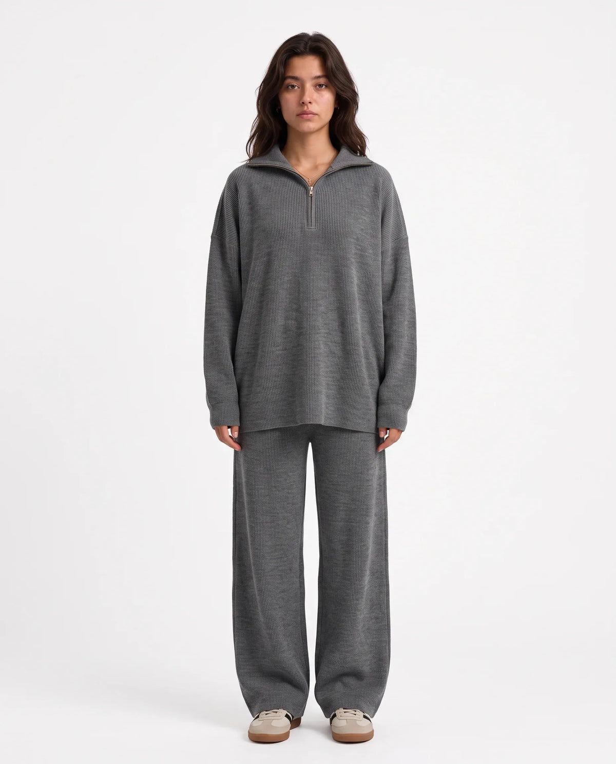 SITRA Women's Casual Retro Ribbed Half-Zip Set