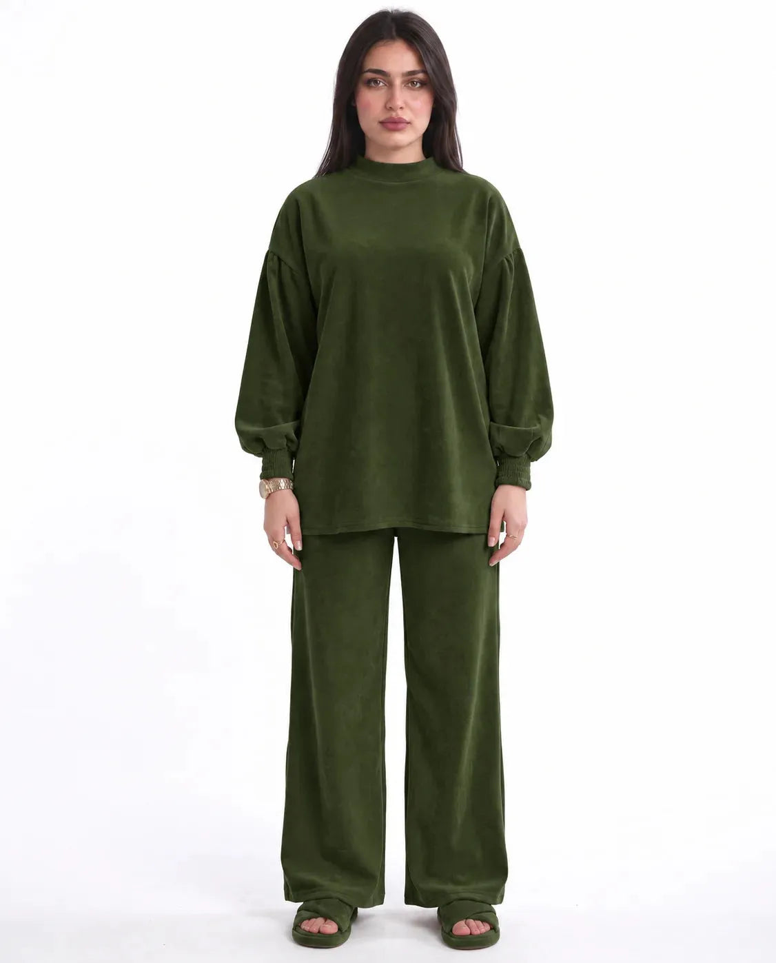 SITRA Women's Casual Ribbed Puff Sleeve Set