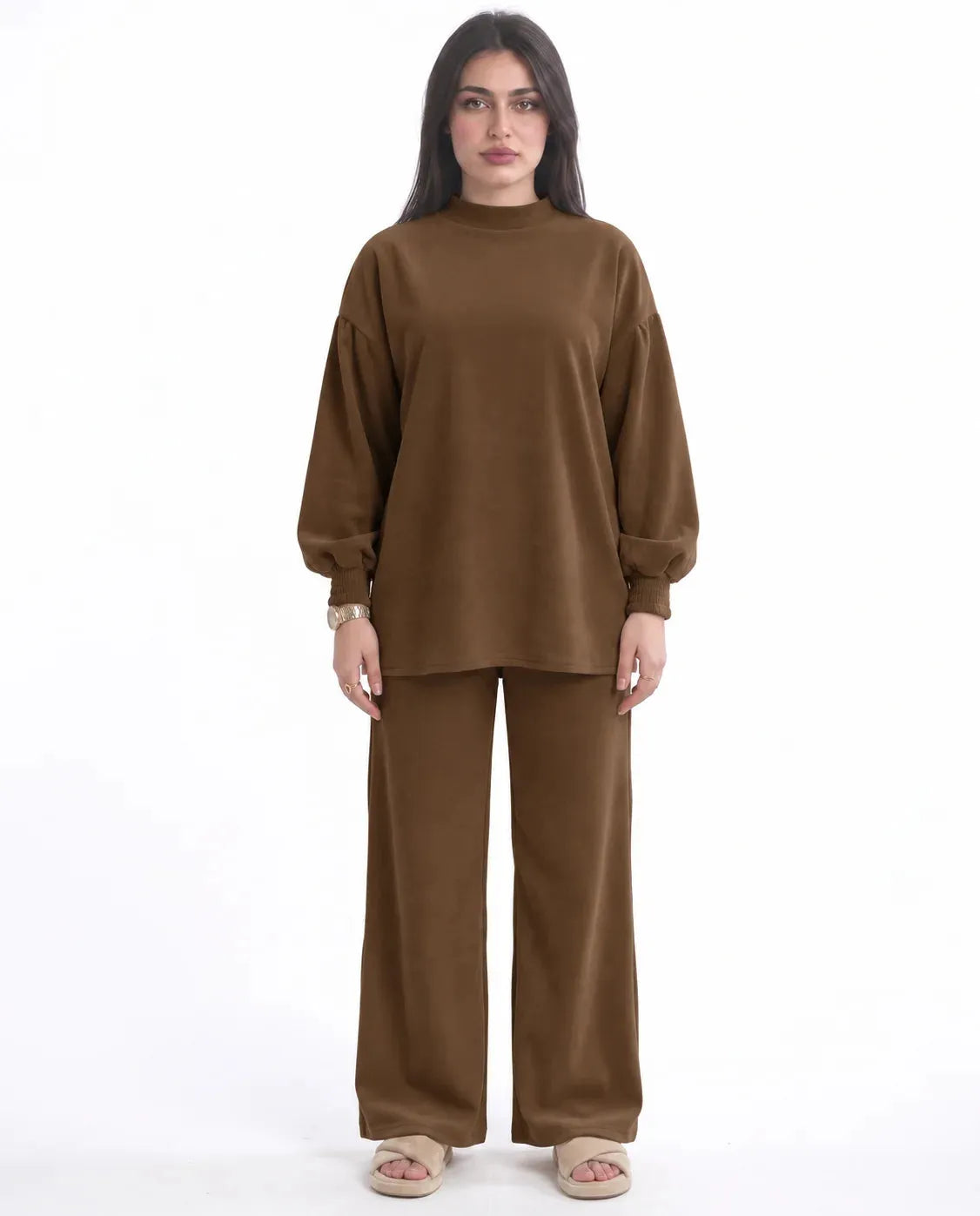 SITRA Women's Casual Ribbed Puff Sleeve Set