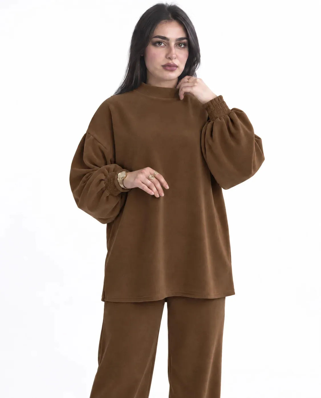SITRA Women's Casual Ribbed Puff Sleeve Set
