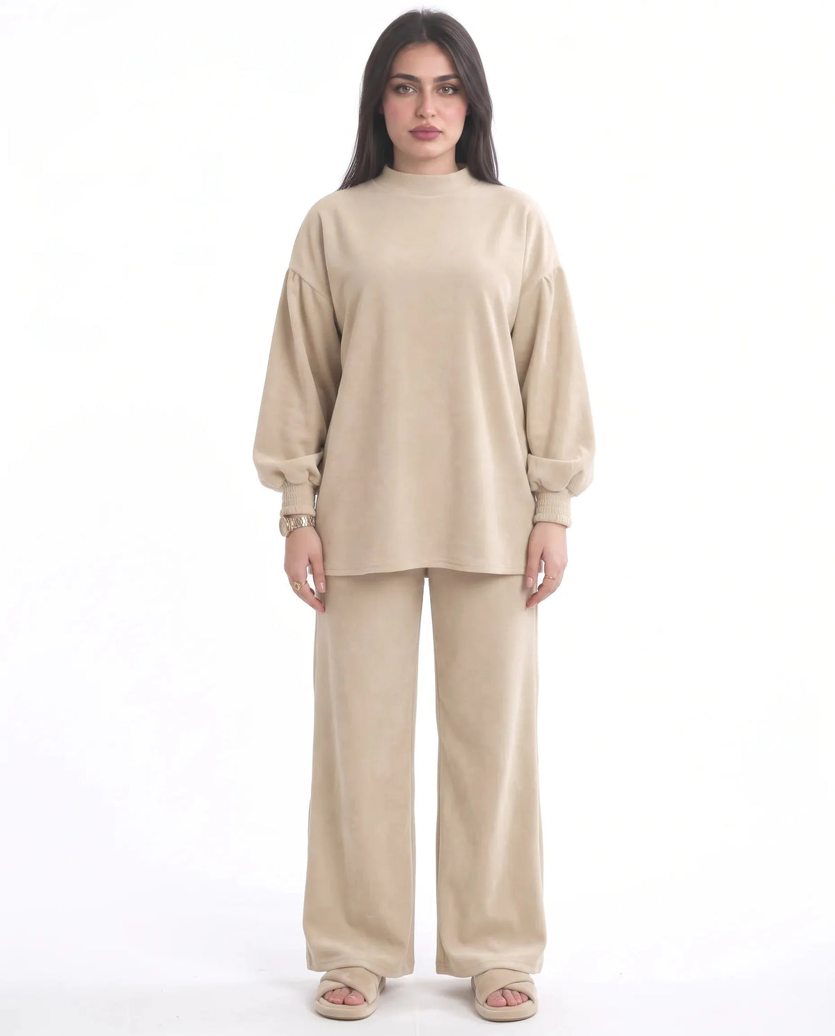 SITRA Women's Casual Ribbed Puff Sleeve Set