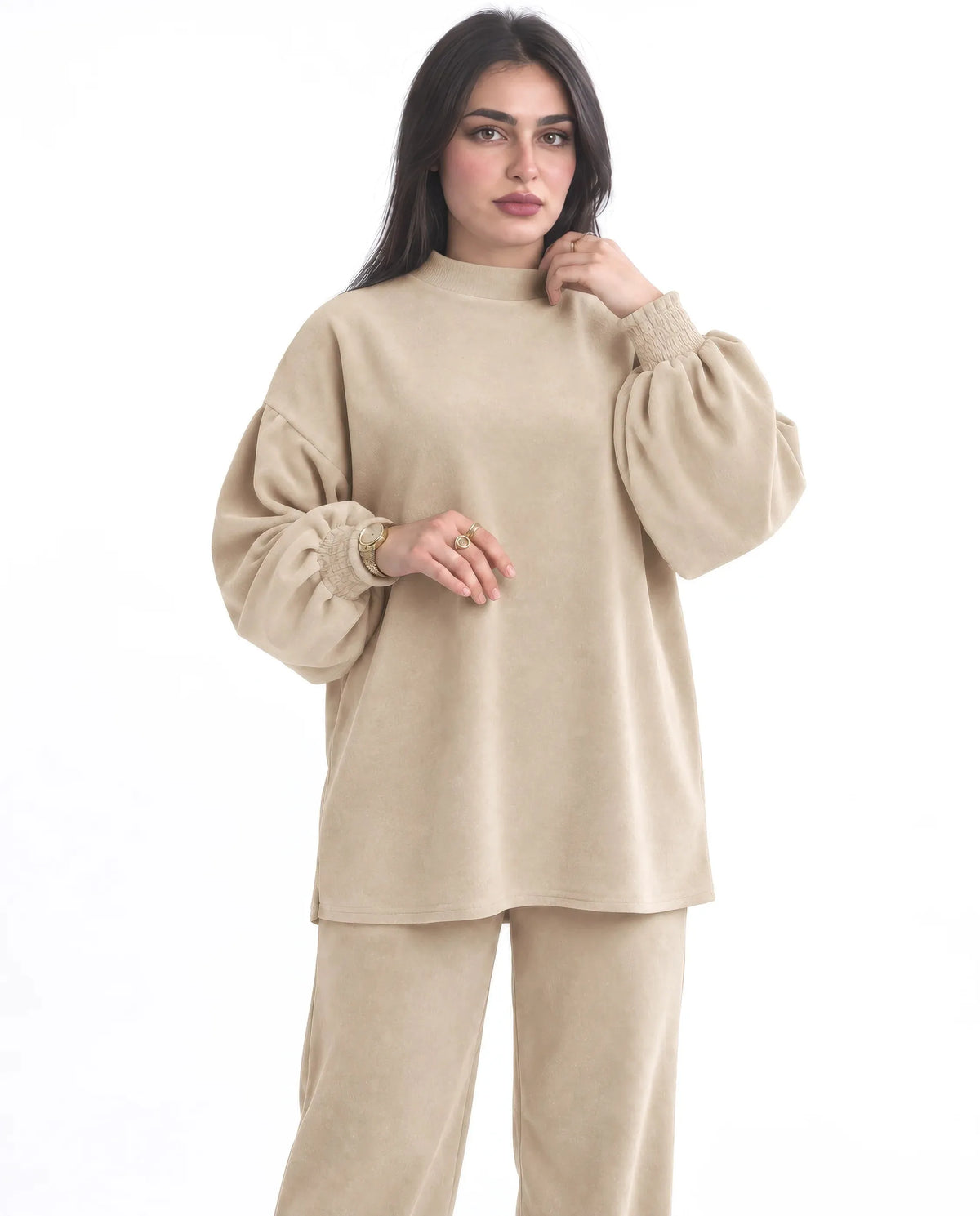 SITRA Women's Casual Ribbed Puff Sleeve Set