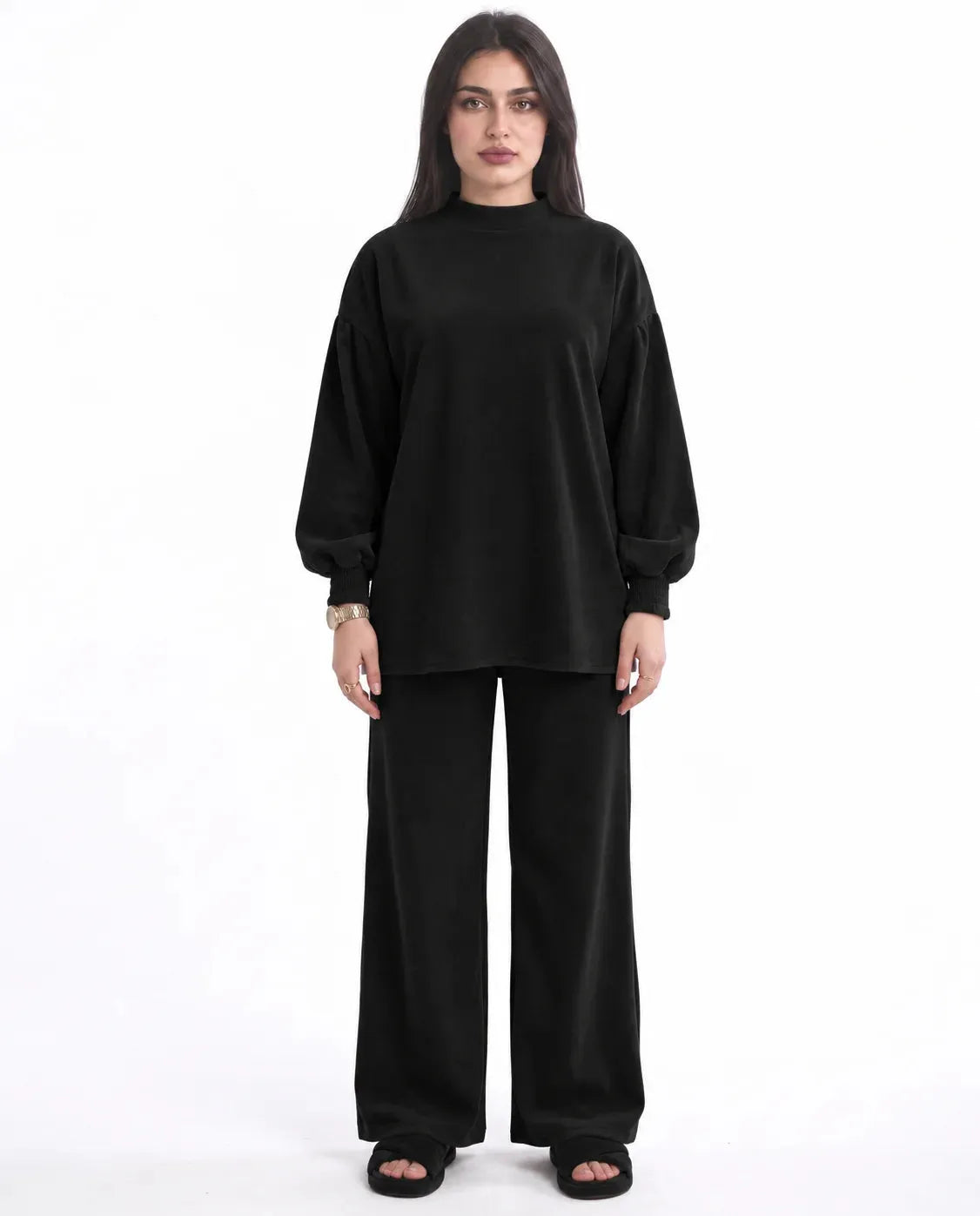 SITRA Women's Casual Ribbed Puff Sleeve Set
