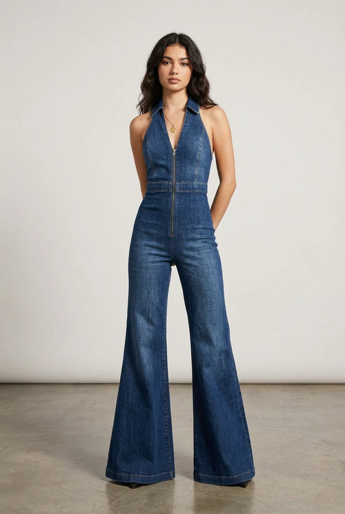 SITRA Women's Denim Jumpsuit Flare Pants