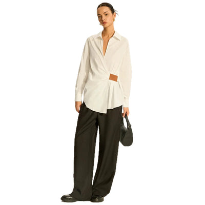 Solid Color Turn-Down Collar Knot Blouse | Long Sleeve Commuter Shirt