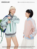 Striped Colorblock Stand-Up Collar Sports Cardigan Jacket