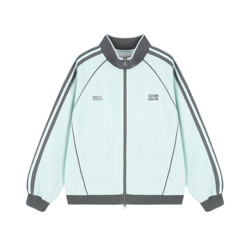 Striped Colorblock Stand-Up Collar Sports Cardigan Jacket