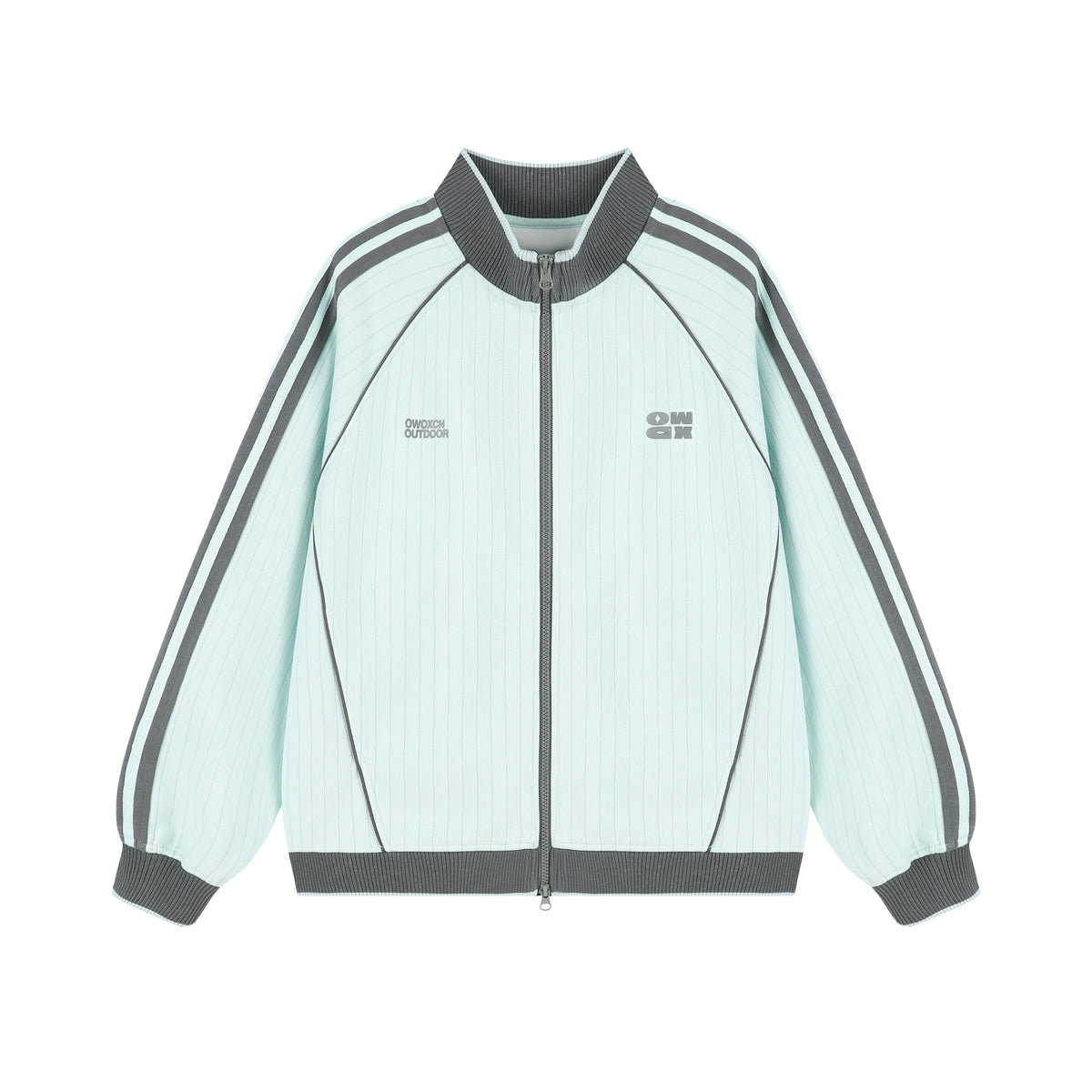 Striped Colorblock Stand-Up Collar Sports Cardigan Jacket