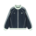 Striped Colorblock Stand-Up Collar Sports Cardigan Jacket