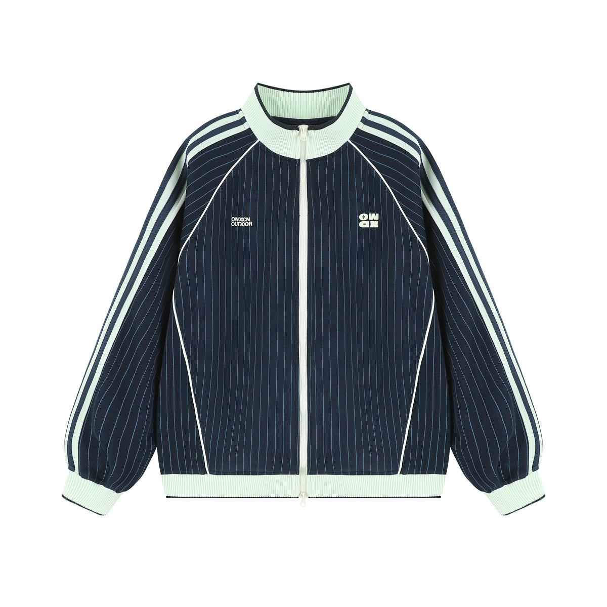 Striped Colorblock Stand-Up Collar Sports Cardigan Jacket