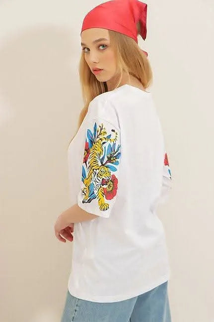 Tiger Flower T-Shirt Oversize Fit Cotton