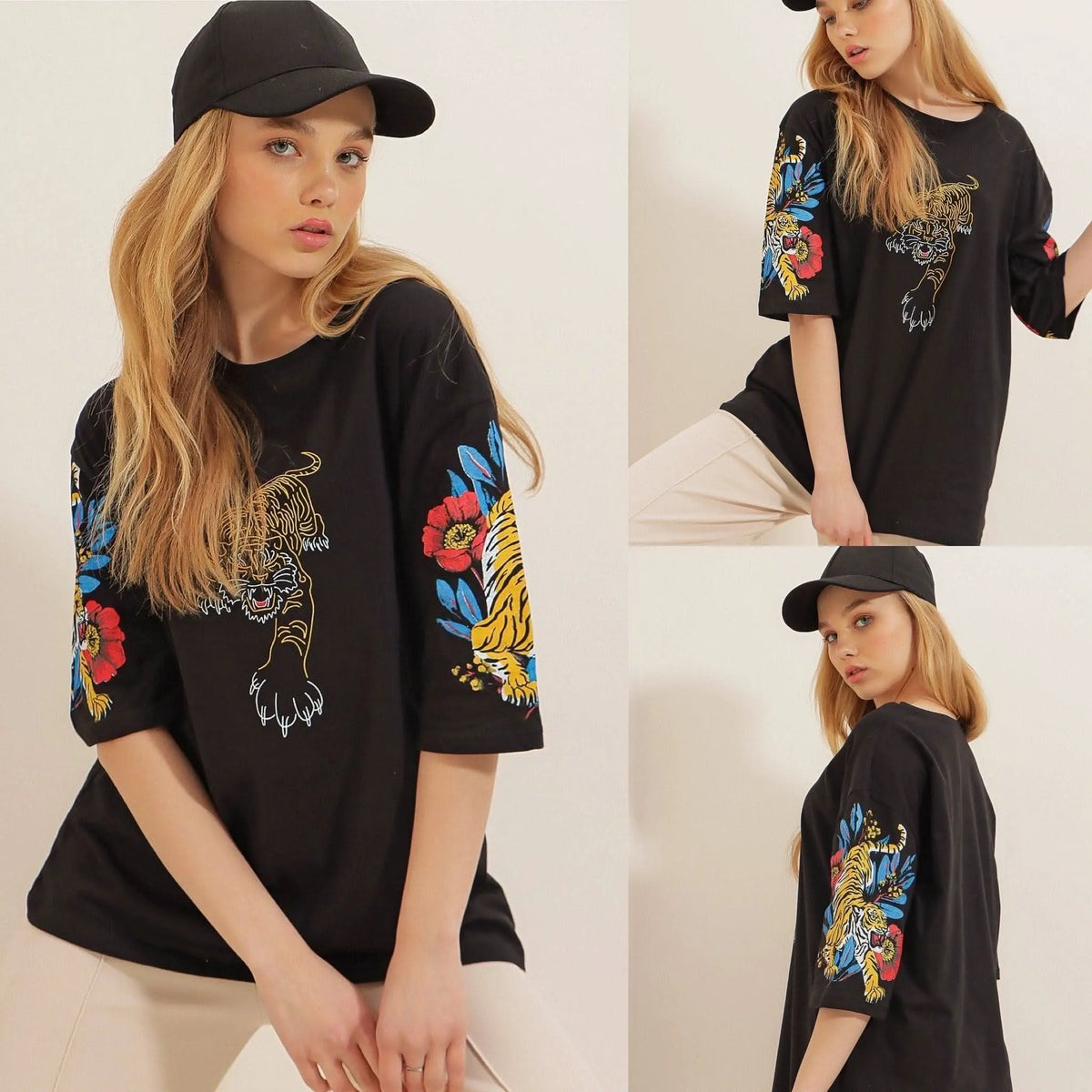 Tiger Flower T-Shirt Oversize Fit Cotton