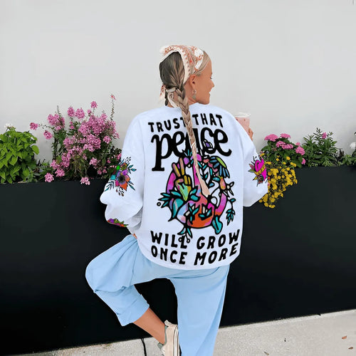 Trust That Peace Crewneck Oversize Cotton Sweatshirt