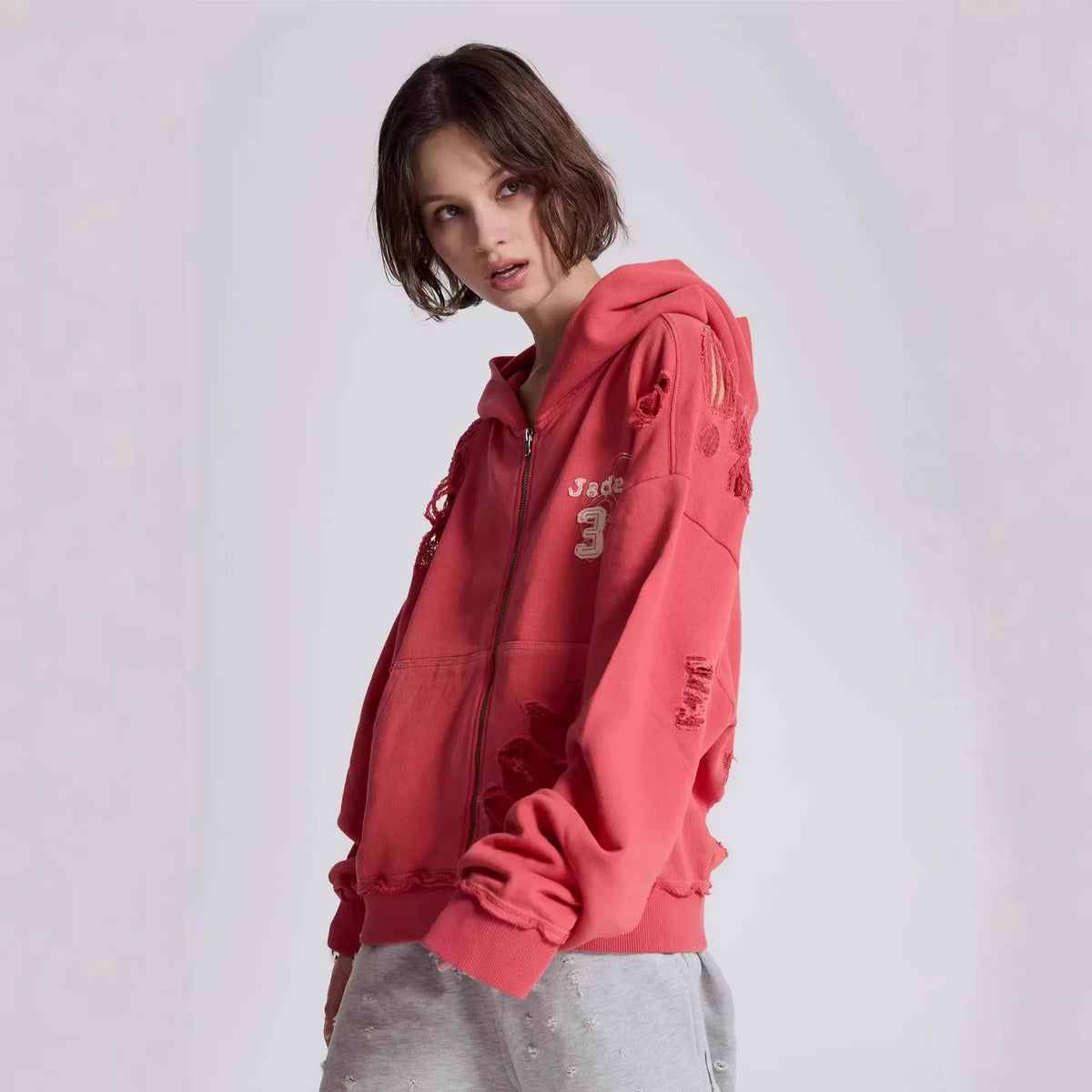 Unisex Distressed Patchwork Zip Hoodie | Streetwear Sweatshirt