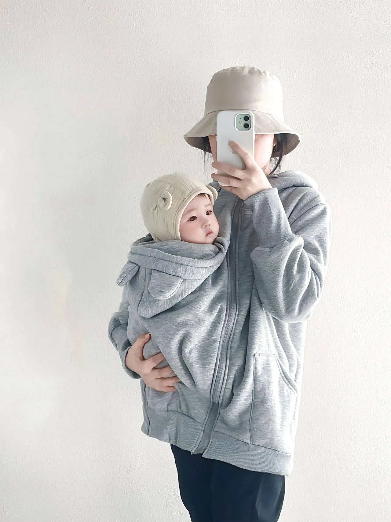 Unisex Kangaroo Fleece Maternity Babywearing Zip Hoodie Jacket