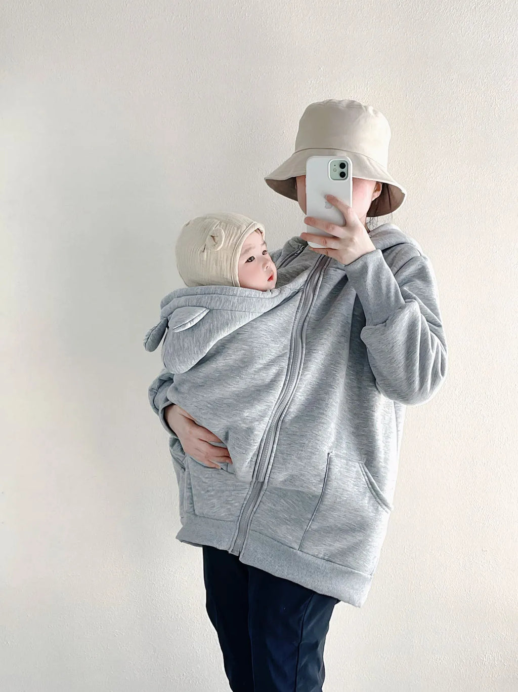 Unisex Kangaroo Fleece Maternity Babywearing Zip Hoodie Jacket