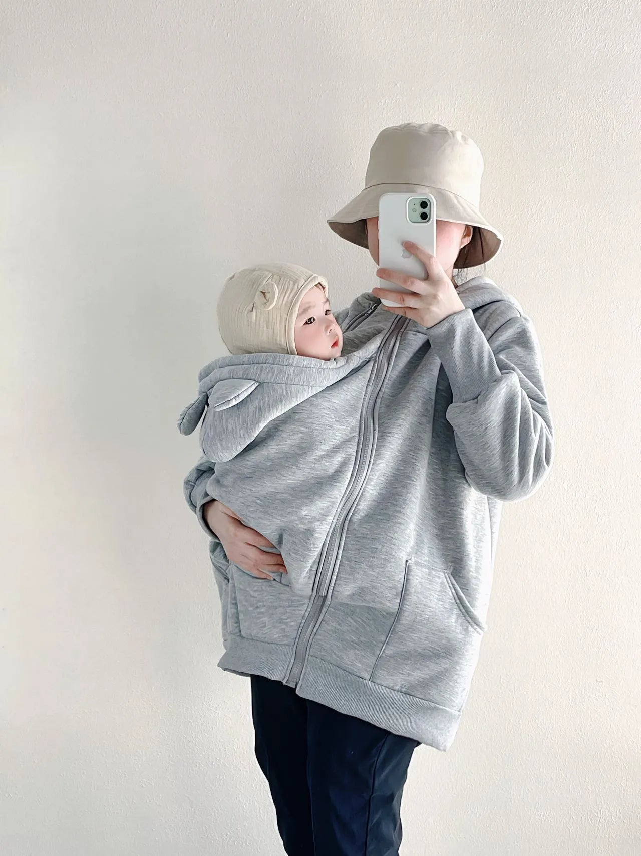 Unisex Kangaroo Fleece Maternity Babywearing Zip Hoodie Jacket