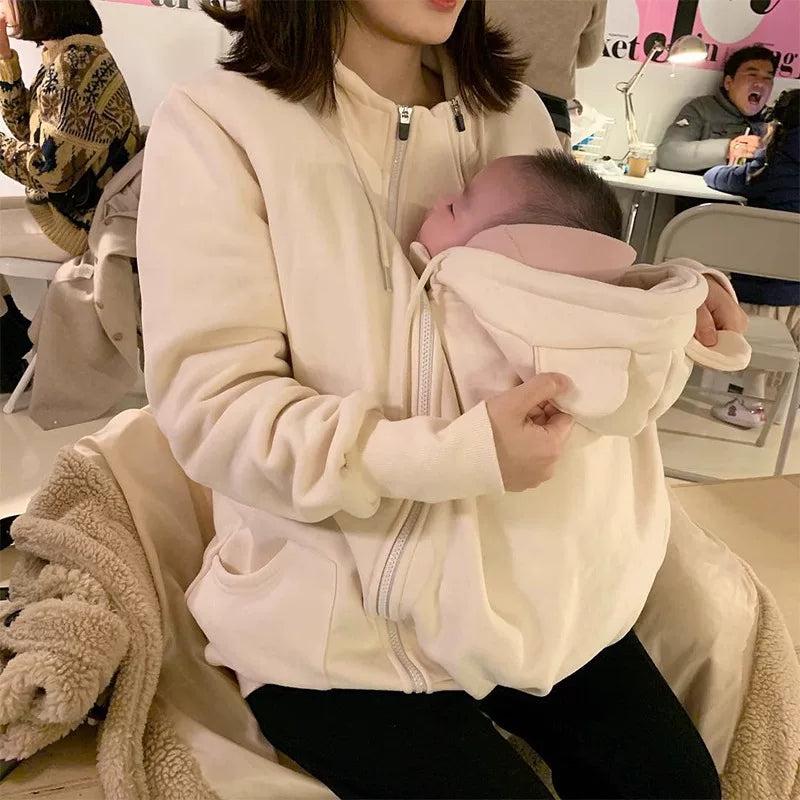Unisex Kangaroo Fleece Maternity Babywearing Zip Hoodie Jacket