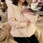 Unisex Kangaroo Fleece Maternity Babywearing Zip Hoodie Jacket
