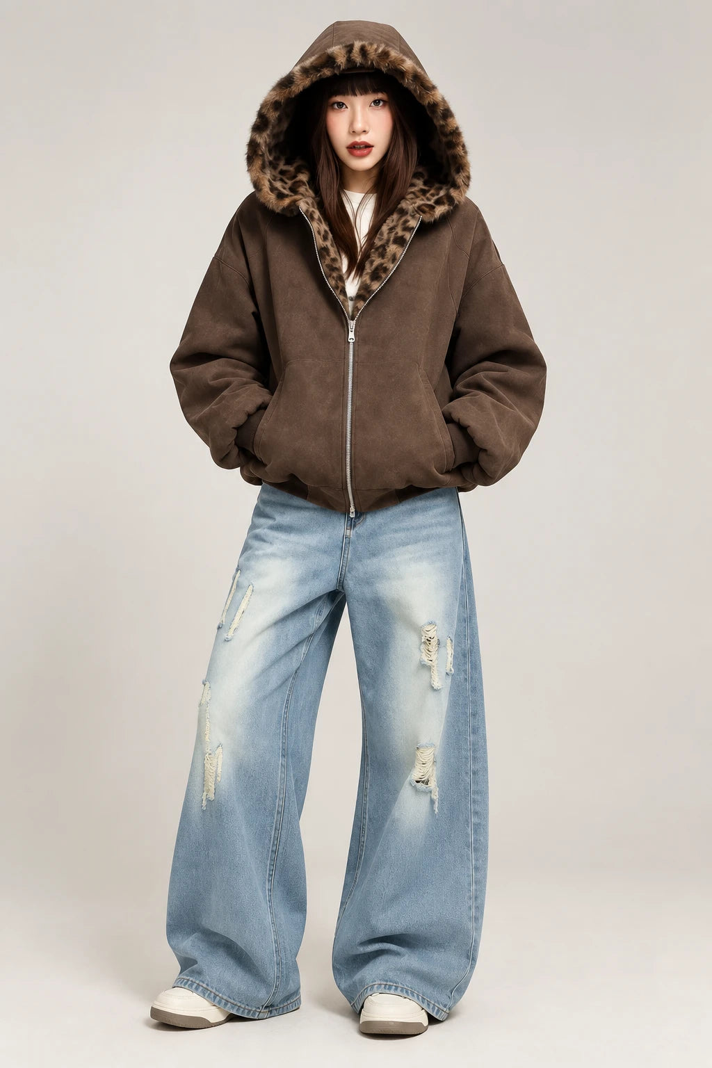 Unisex Loose Fit Hooded Thickened Warm Down Jacket