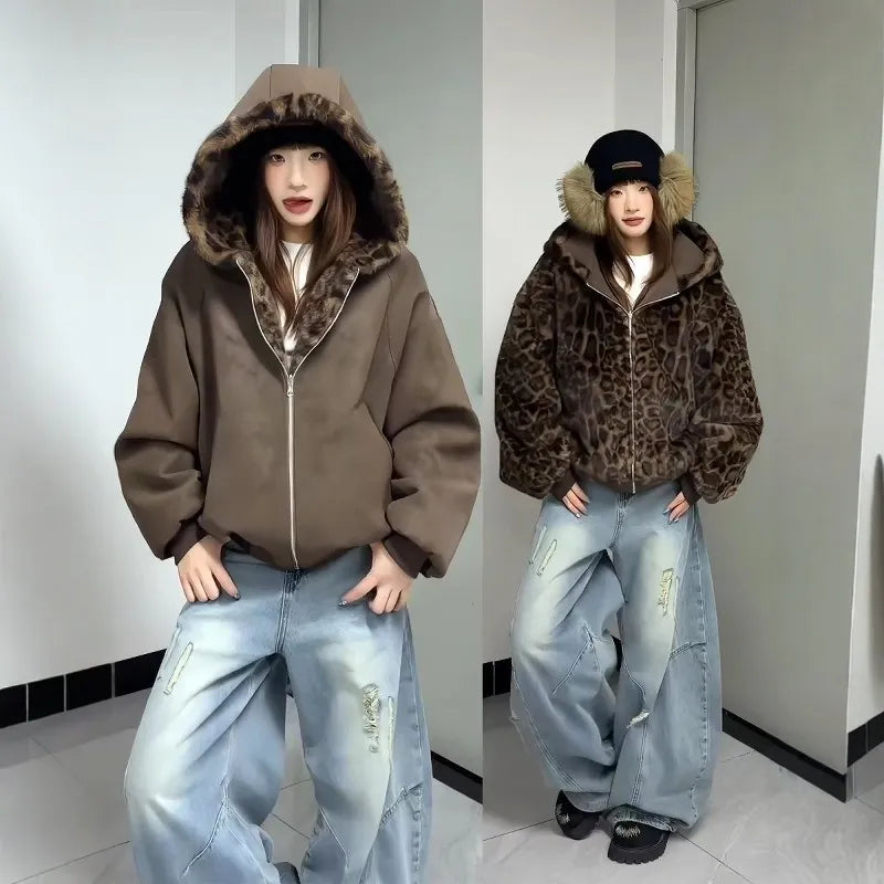 Unisex Loose Fit Hooded Thickened Warm Down Jacket
