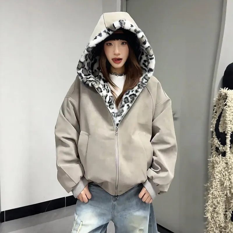 Unisex Loose Fit Hooded Thickened Warm Down Jacket