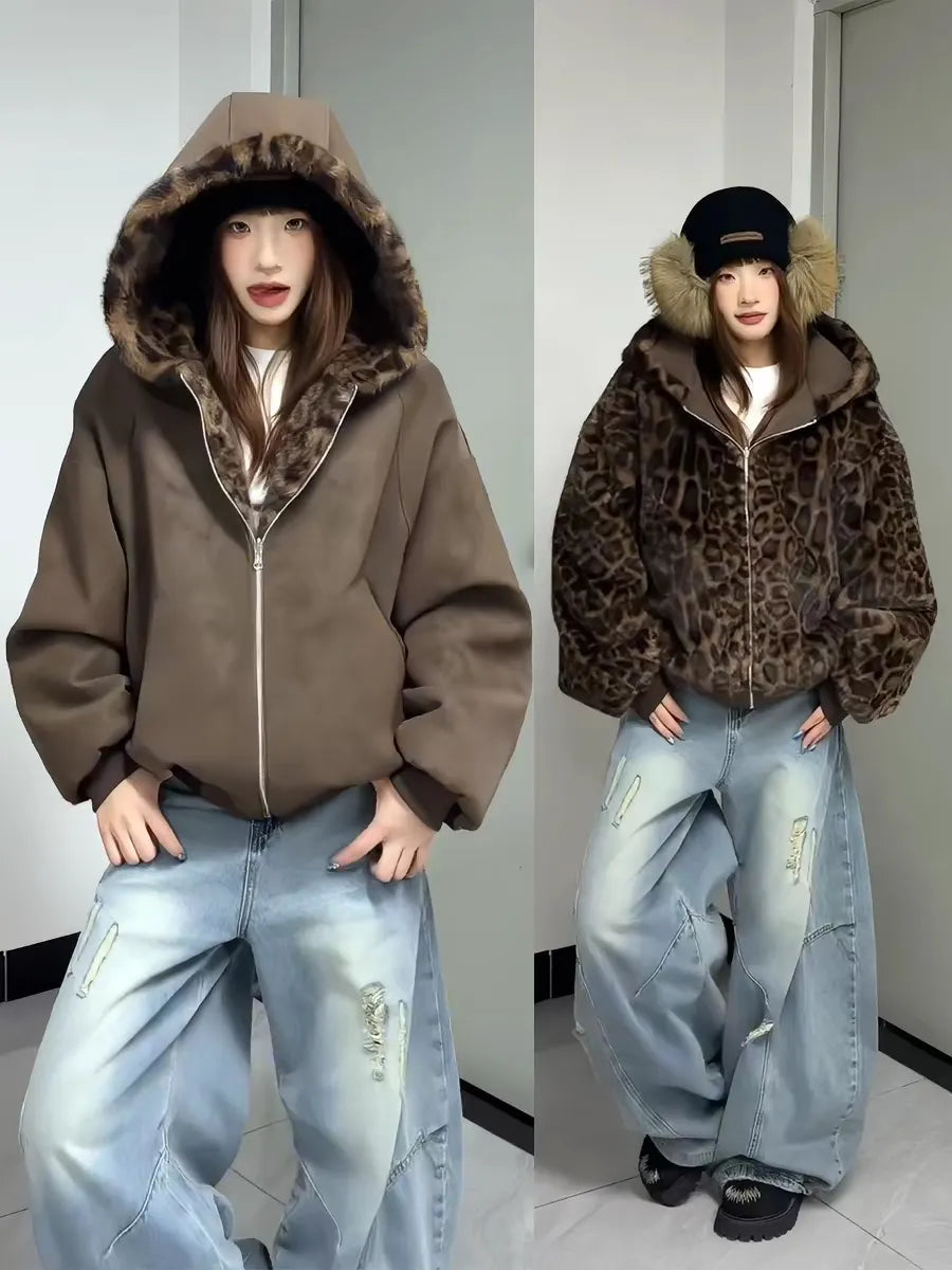 Unisex Loose Fit Hooded Thickened Warm Down Jacket