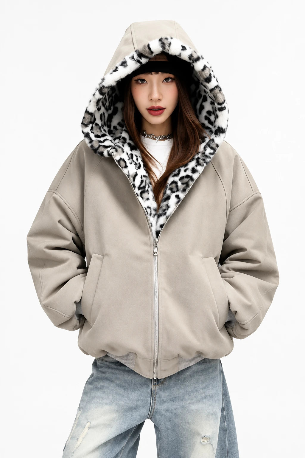 Unisex Loose Fit Hooded Thickened Warm Down Jacket