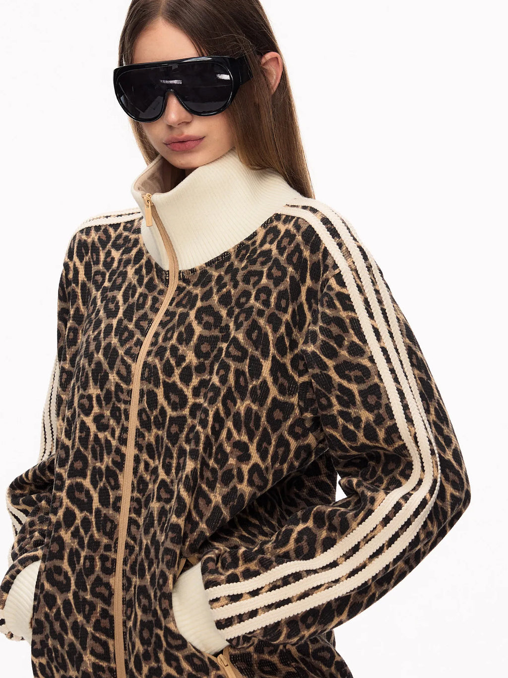 Unisex Retro Leopard Print Waffle Knit Cardigan Jacket