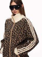 Unisex Retro Leopard Print Waffle Knit Cardigan Jacket