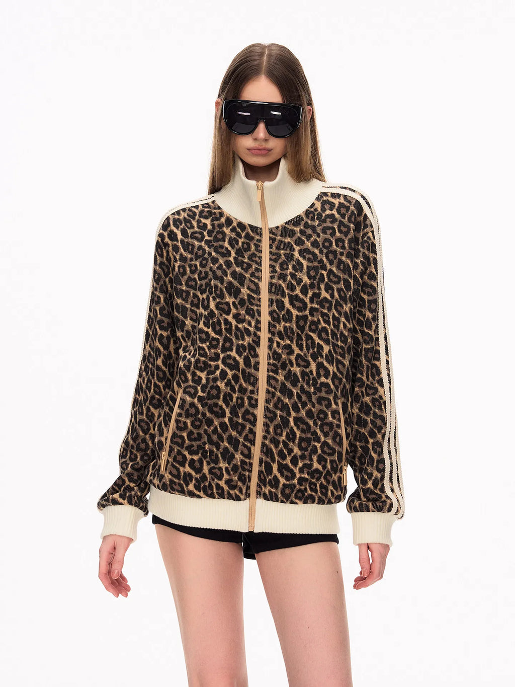 Unisex Retro Leopard Print Waffle Knit Cardigan Jacket
