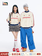 Unisex Two-Stripe Stand Collar Loose Fit Jacket