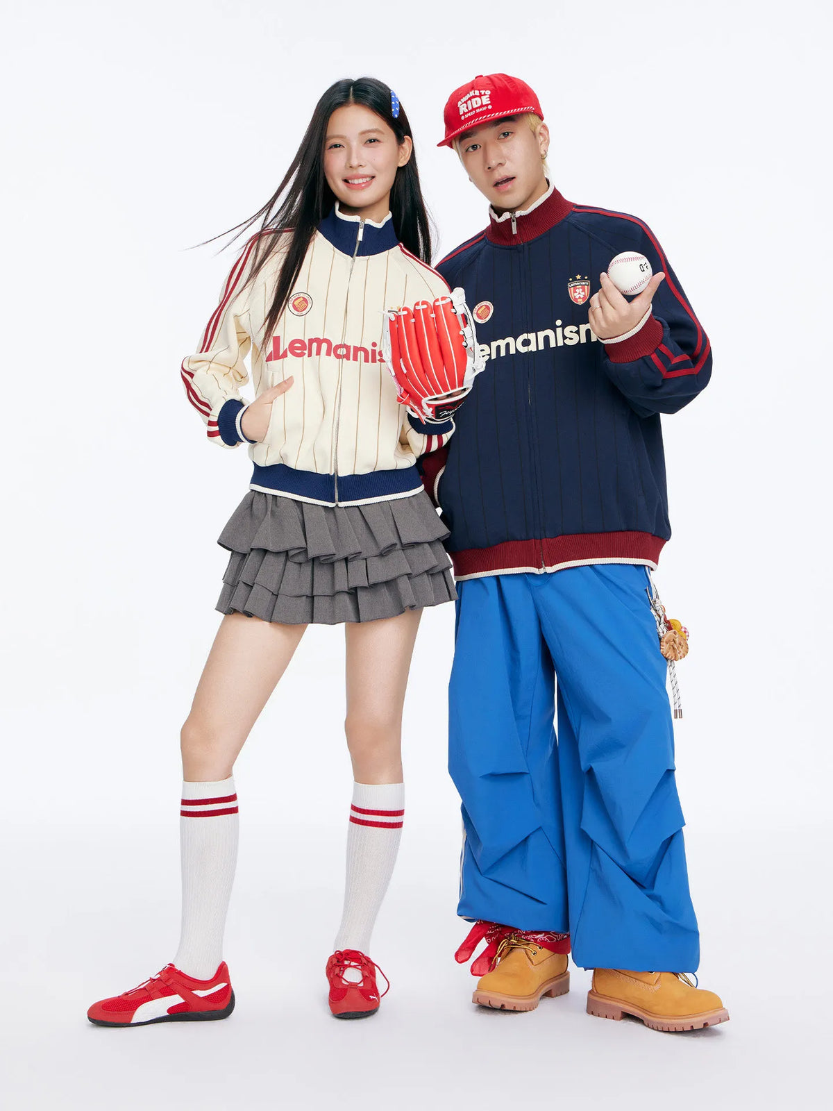 Unisex Two-Stripe Stand Collar Loose Fit Jacket
