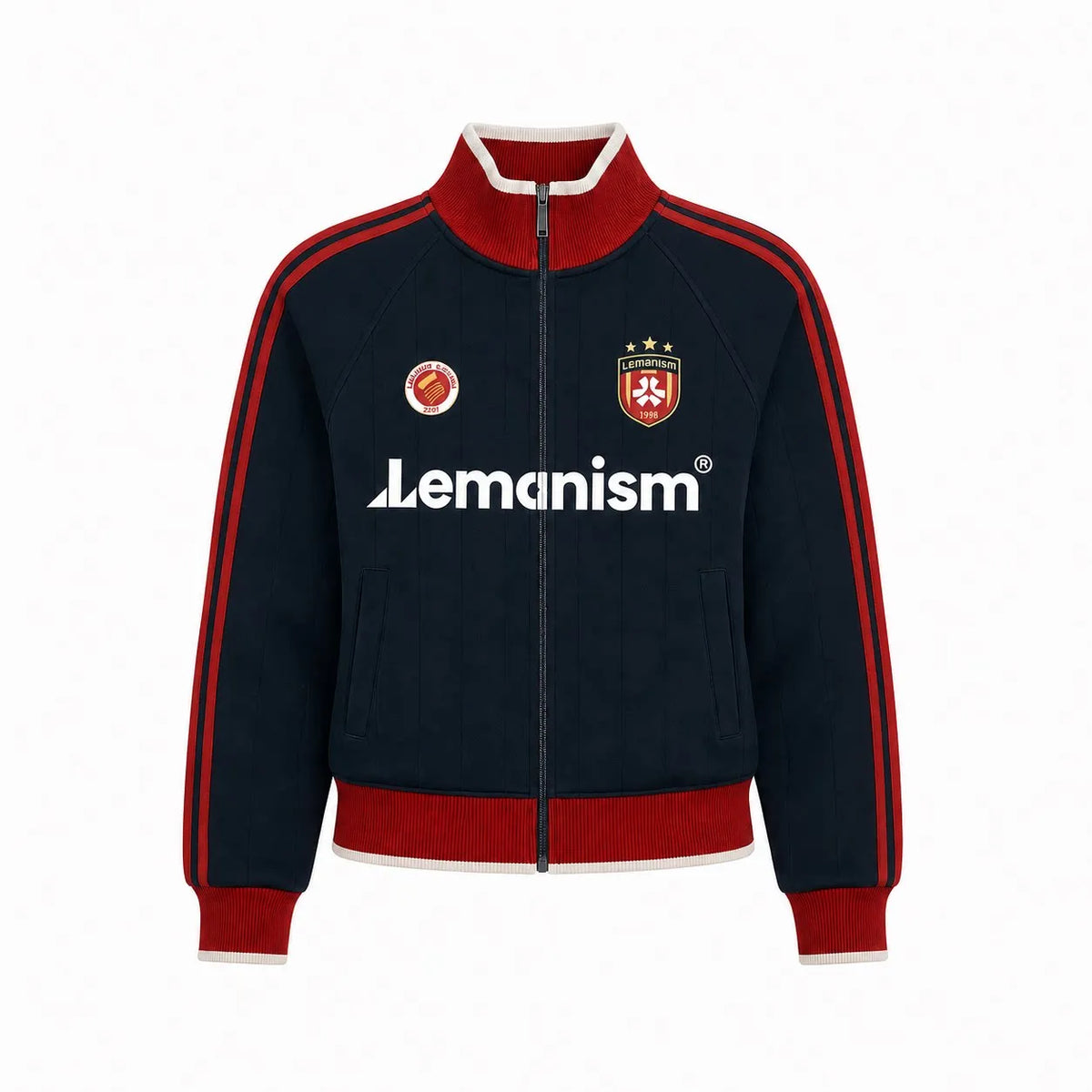 Unisex Two-Stripe Stand Collar Loose Fit Jacket