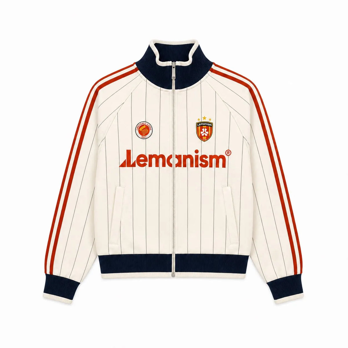 Unisex Two-Stripe Stand Collar Loose Fit Jacket