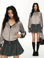 Women's American Retro Polka Dot Stand Collar Jacket Zipper Sweatshirt Coat