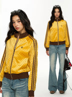 Women's American Retro Polka Dot Stand Collar Jacket Zipper Sweatshirt Coat
