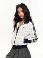 Women's American Retro Polka Dot Stand Collar Jacket Zipper Sweatshirt Coat