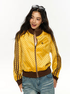 Women's American Retro Polka Dot Stand Collar Jacket Zipper Sweatshirt Coat