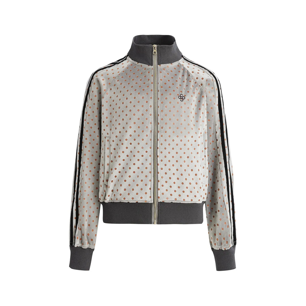 Women's American Retro Polka Dot Stand Collar Jacket Zipper Sweatshirt Coat
