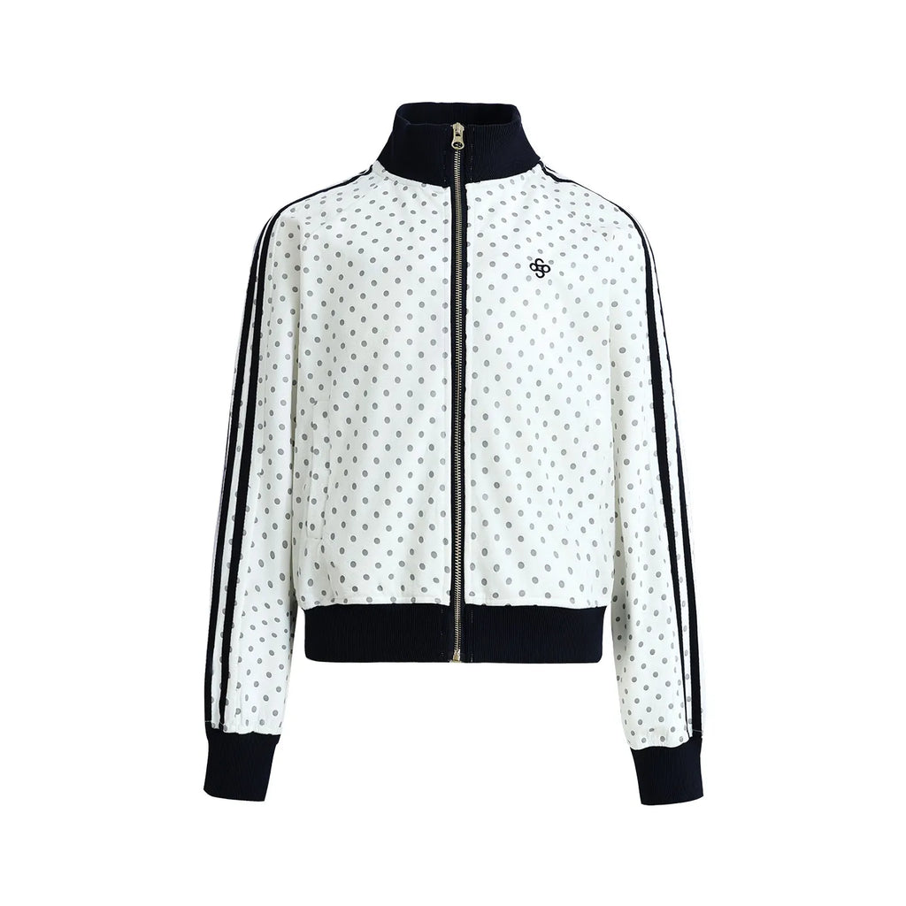 Women's American Retro Polka Dot Stand Collar Jacket Zipper Sweatshirt Coat
