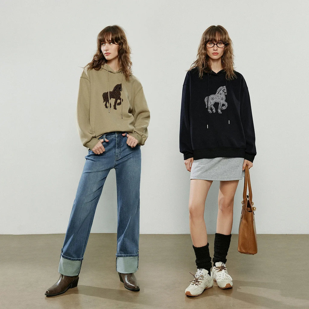 Women's Applique Embroidery Loose Pullover Sweatshirt