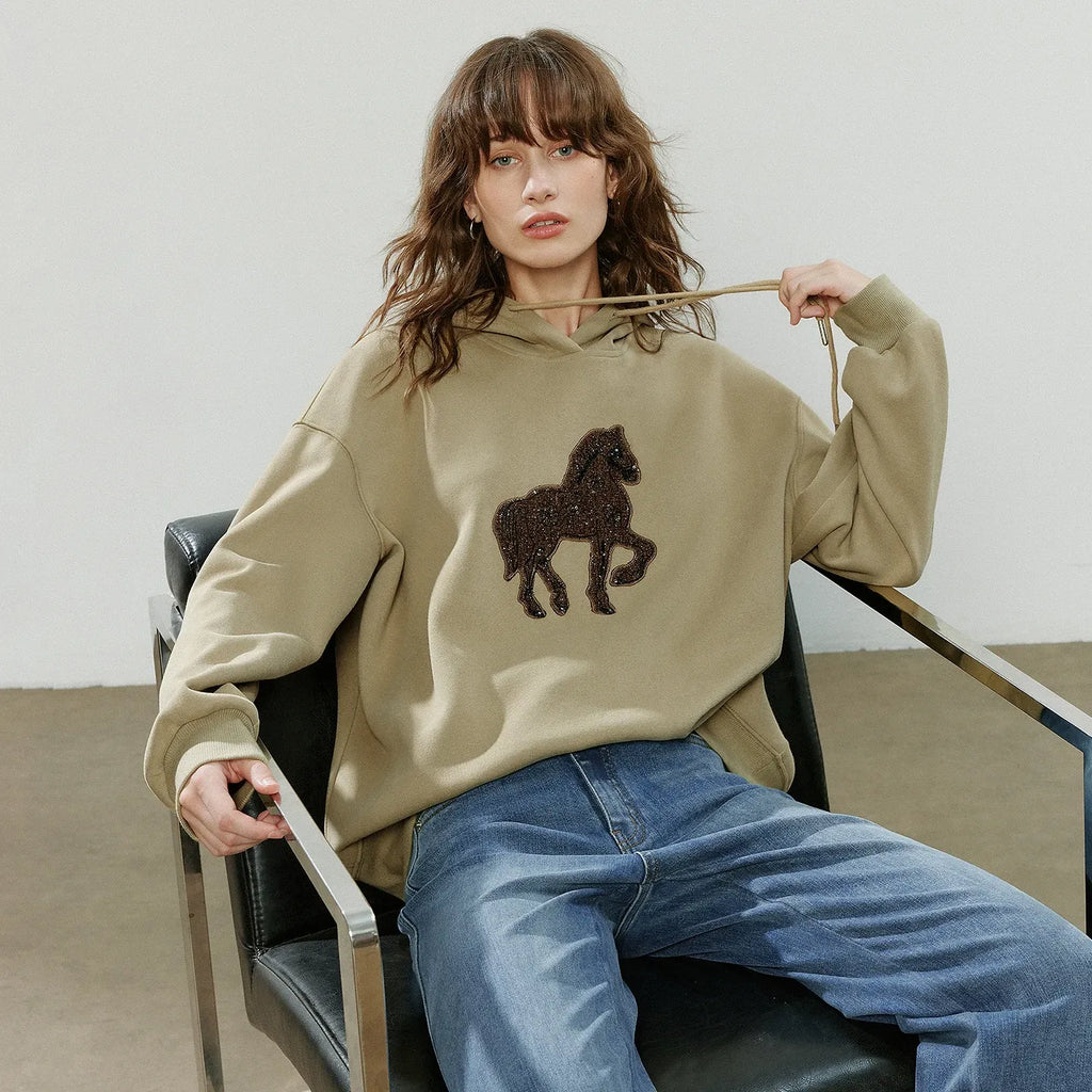 Women's Applique Embroidery Loose Pullover Sweatshirt