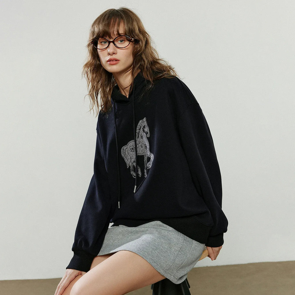 Women's Applique Embroidery Loose Pullover Sweatshirt