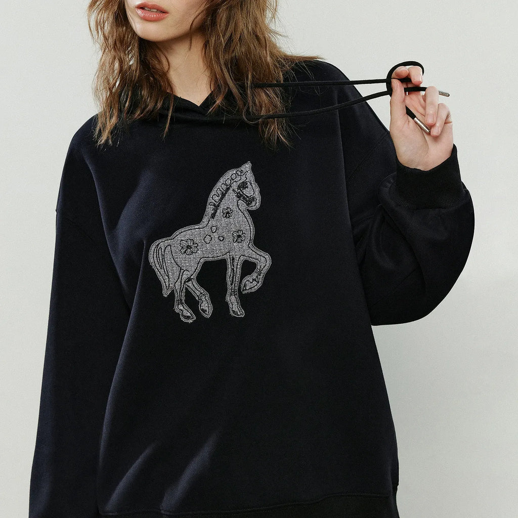 Women's Applique Embroidery Loose Pullover Sweatshirt