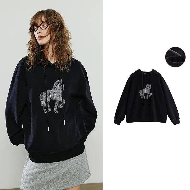 Women's Applique Embroidery Loose Pullover Sweatshirt