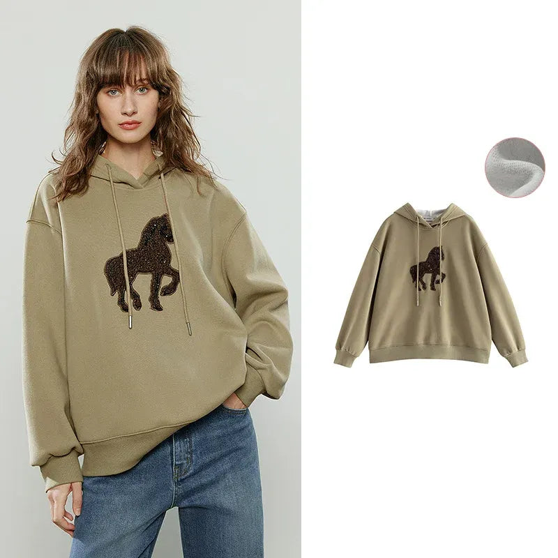Women's Applique Embroidery Loose Pullover Sweatshirt
